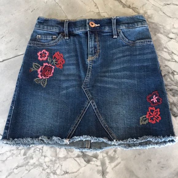 abercrombie kids Other - Abercrombie Kids Denim Skirt with Pink Floral Embroidery